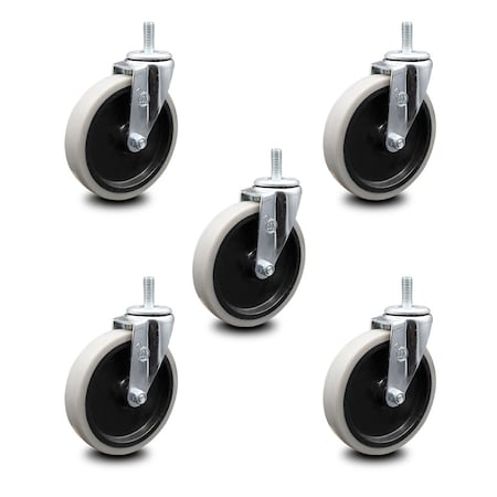 Service Caster 5 Inch Thermoplastic Rubber Wheel 3/8 Inch Threaded Stem Caster SCC, 5PK SCC-TS05S510-TPRS-381615-5